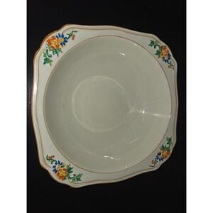 Vintage Maling England Floral Hand Painted Square Scalloped Serving Bowl Cream